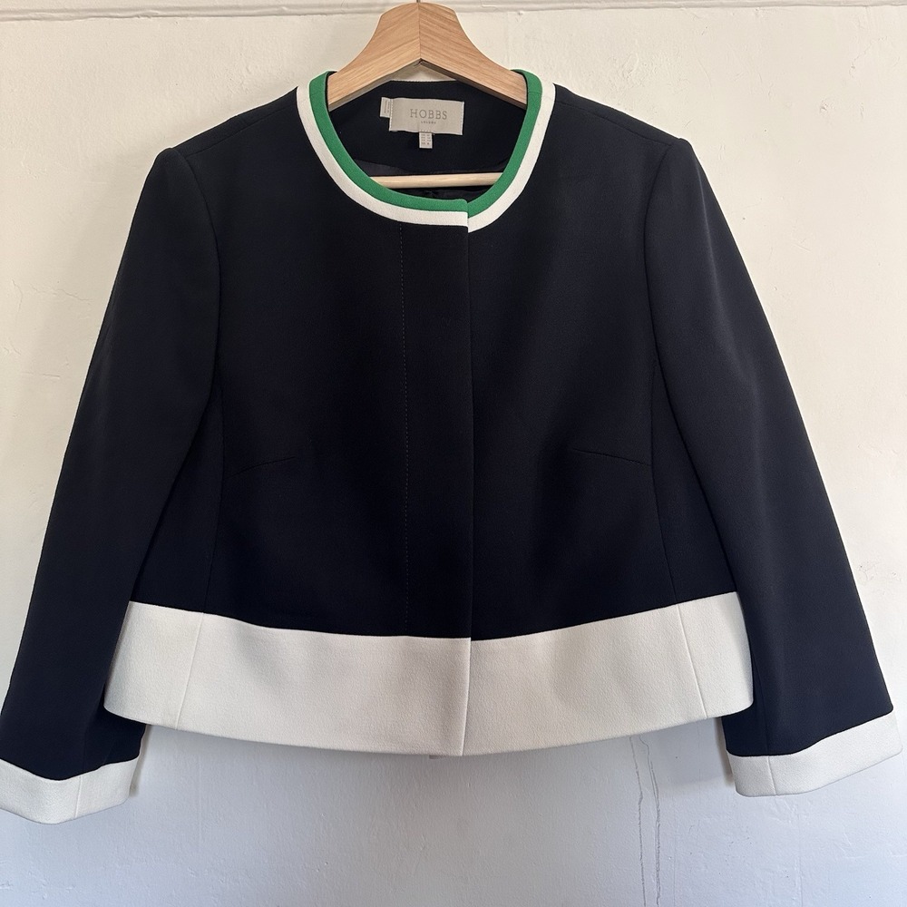 Hobbs London Bolero Short Cropped Jacket Boxy Navy & White Quiet Luxury W 8 NWOT